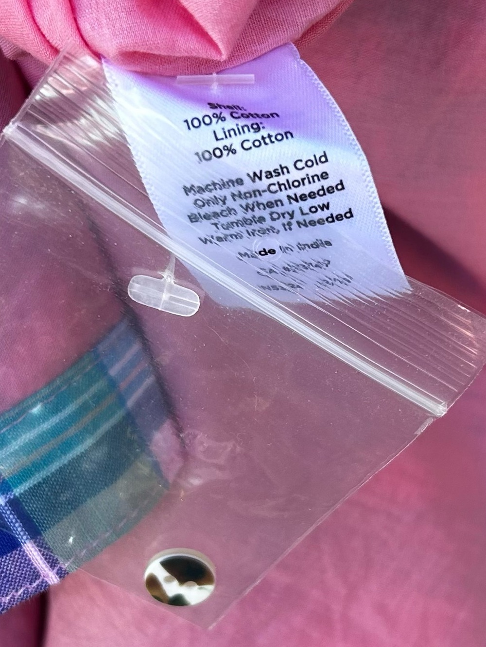 Talbots Madras Plaid Button Front Shirtdress Belted Cotton Pink Blue 12 - Picture 15 of 16